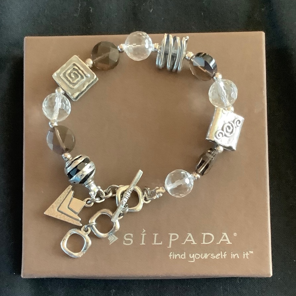 Silpada Smokey and clear crystals, with swirl maze beads bracelet.